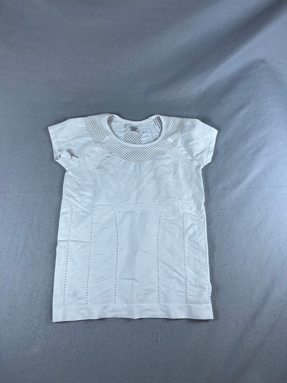 Athleta Momentum Tee Womens XL White Short Sleeve Seamless Diamond Mesh Active